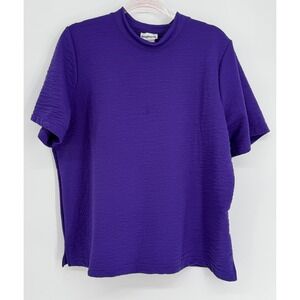 BonWorth Womens Purple Textured Short Sleeve Crew Neck Top Relaxed Fit Sz L